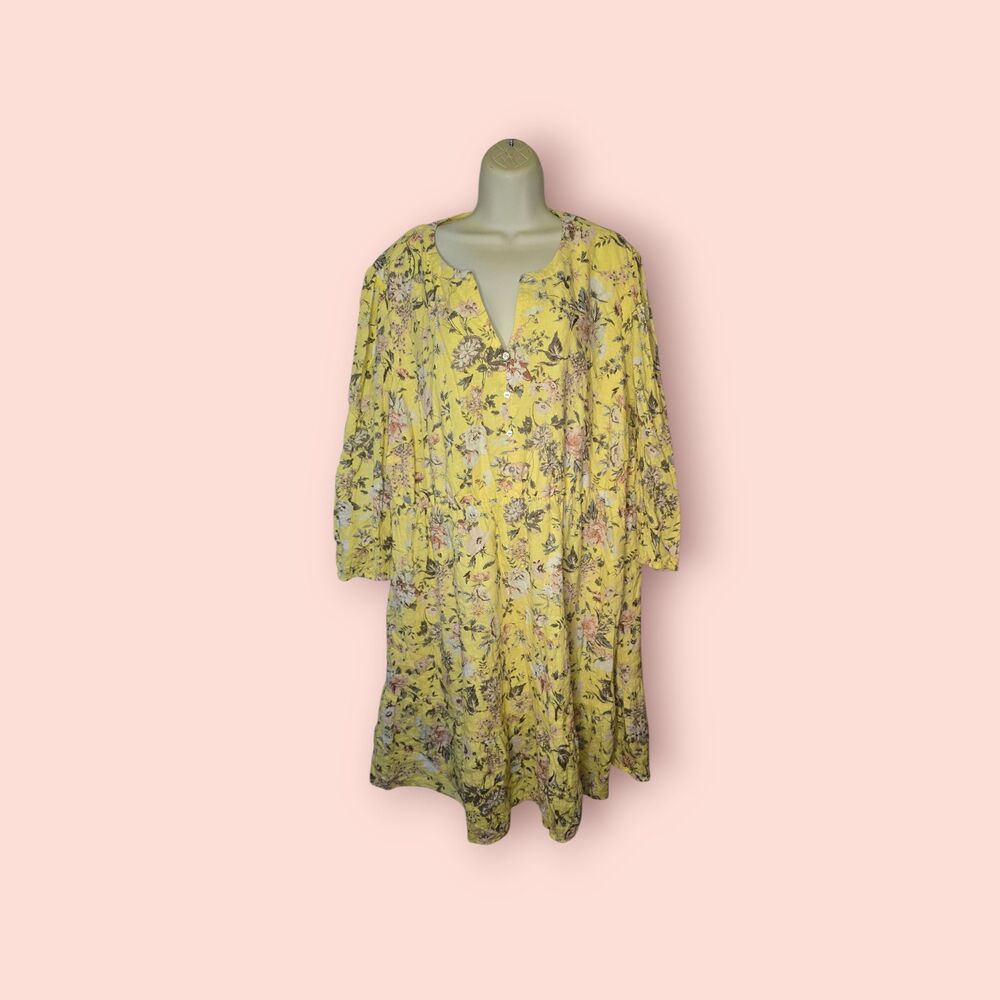 Frye & Co Folk Garden Mini Dress Pineapple Yellow Floral 3X Boho Summer Plus